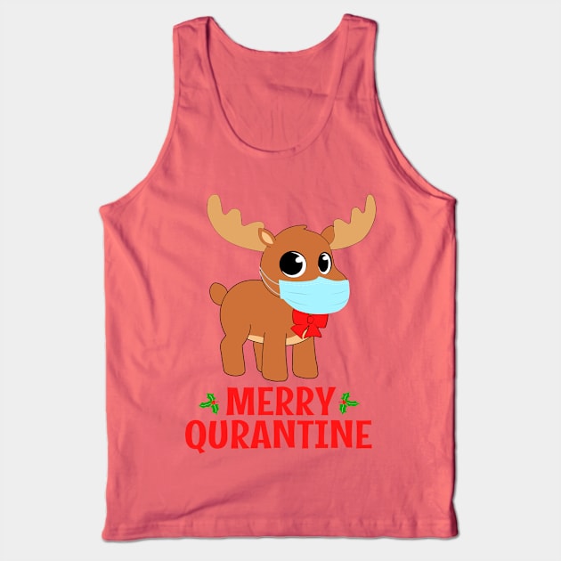 Merry Quarantine Christmas 2020 Deer Mask Tank Top by JohnnyxPrint